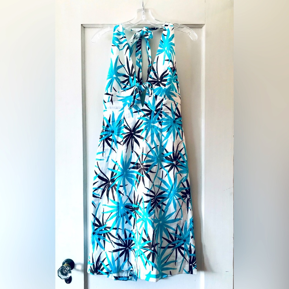 Milly | Turquoise & Brown Palm-Leaf Print Halter Dress 8